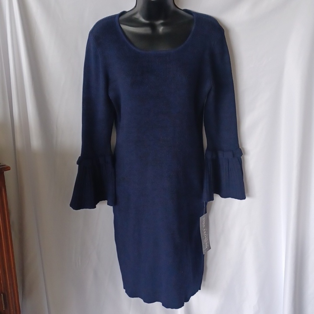 NINA Leonard navy blue long sleeve sweater dress sz M nwt